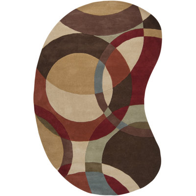 Tapis chocolat / rouge en laine touffeté à la main Ayeln