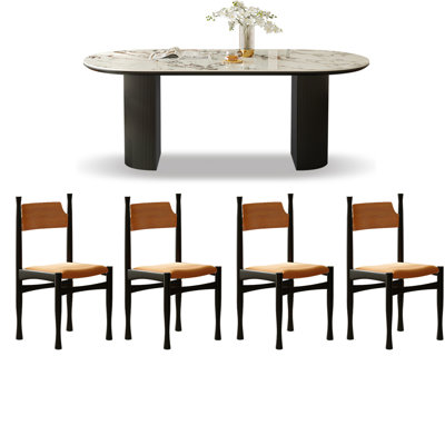 Ensemble de table de salle à manger simple et moderne avec dalle ovale.