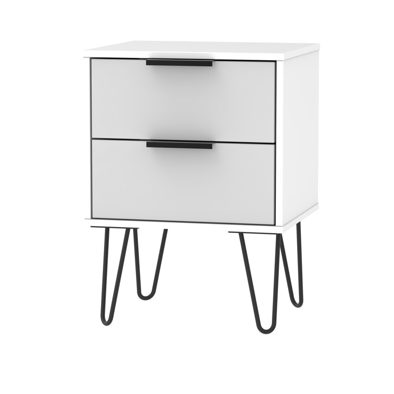 Fully Assembled Menifee 2 Drawer Bedside Table, White/Silver