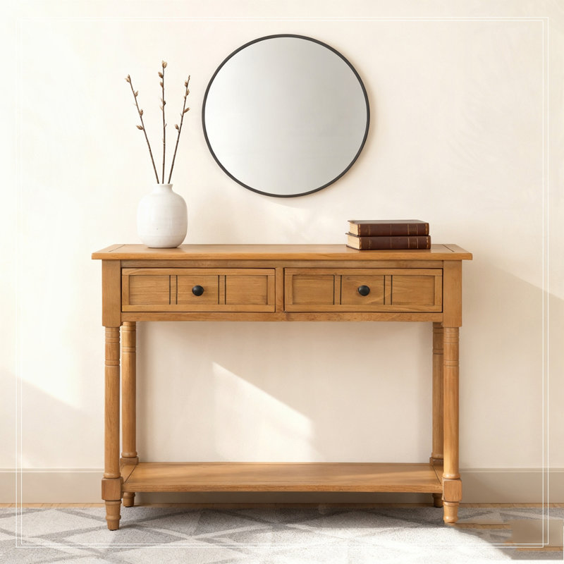 Console avec deux tiroirs et tablette inférieure, Naturel
