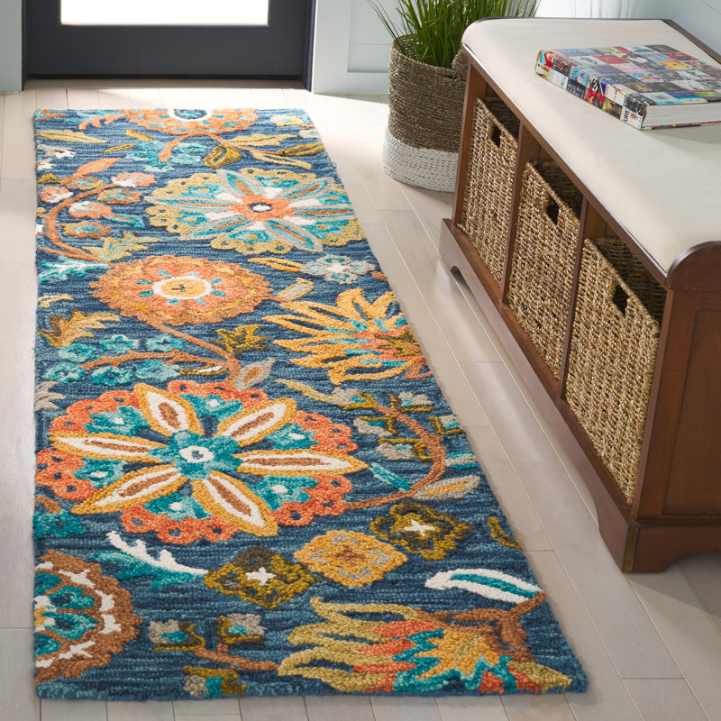 Rubylee Hand Tufted Wool/Cotton Floral Rug in Blue/Ivory, Runner 2'3" x 8'