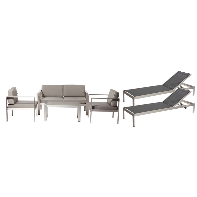 Aynura 6 - Person Patio Conversation Set with Cushions, Black