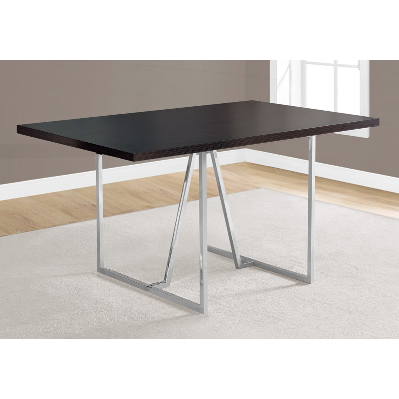 Kathy Dining Table, 60 Inch Rectangular Black, U Shape Chrome Metal Legs, Brown