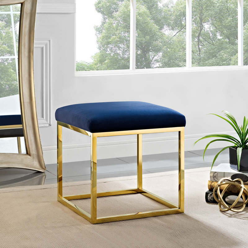 Modway Anticipate Ottoman, Polyester Blend/Velvet Gold/Navy