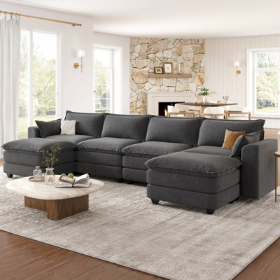 Canapé modulaire en U avec repose-pieds, canapé modulaire gris foncé