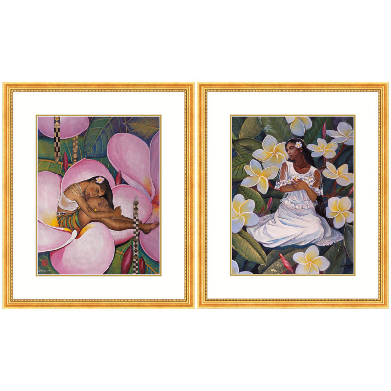 Floral Embrace Portraits Of Saipan Girls Print by Chen Xiaoping, 21.5" H x 35" W