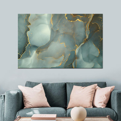 Élégante impression sur marbre vert sur toile: œuvre d'art moderne, toile tendue 1P