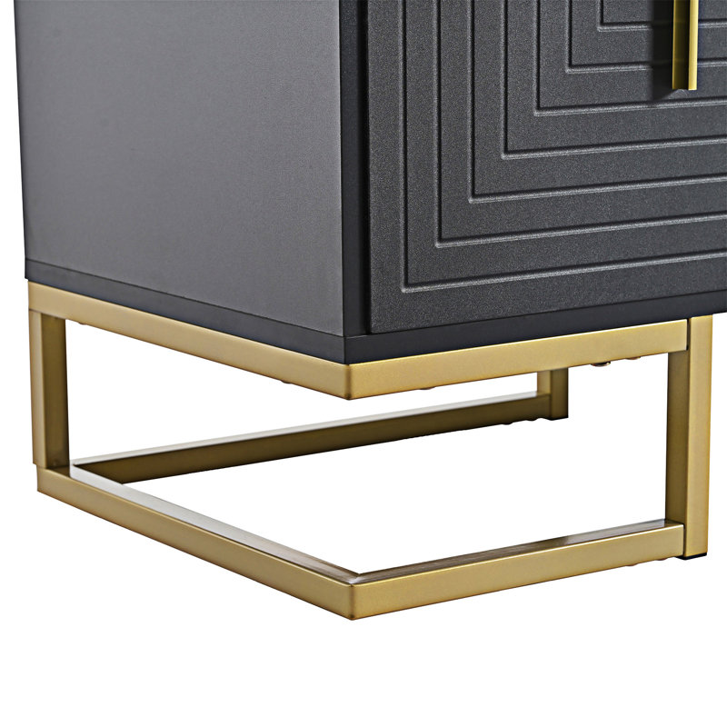Meuble télé avec console et armoires réglables, Noir et or
