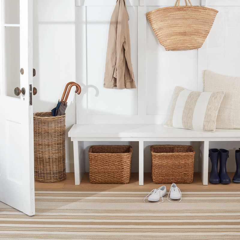 Quincy Stripe Khaki Handwoven Indoor/Outdoor Rug, Rectangle 2' x 3'