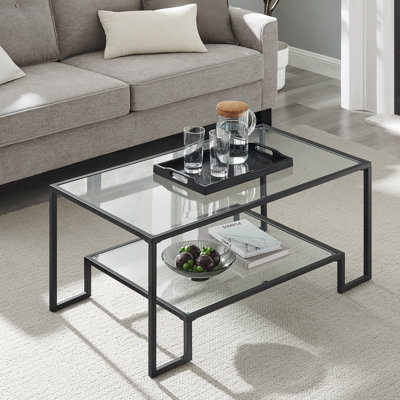 Nancy 39.4" W Rectangle Glass Top Coffee Table with Storage