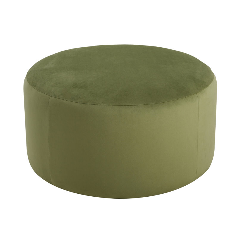 Velvet Round Ottoman, Olive Green