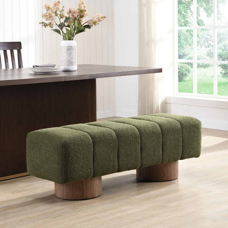 Banc de salle à manger Marlon avec base en bois, Vert, H 17 po x l 49 po x P 16,75 po
