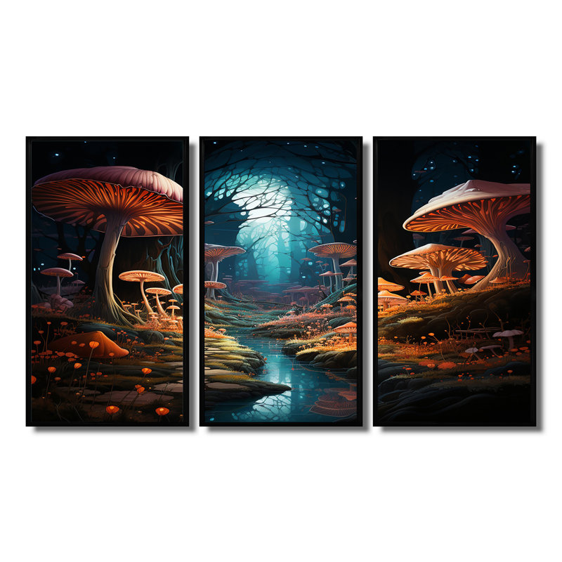 Ensemble de salon Mushroom Magic In Enchanted Forest - Abstract Landscape Wall Art, H 28 po x l 36 po x P 1 po