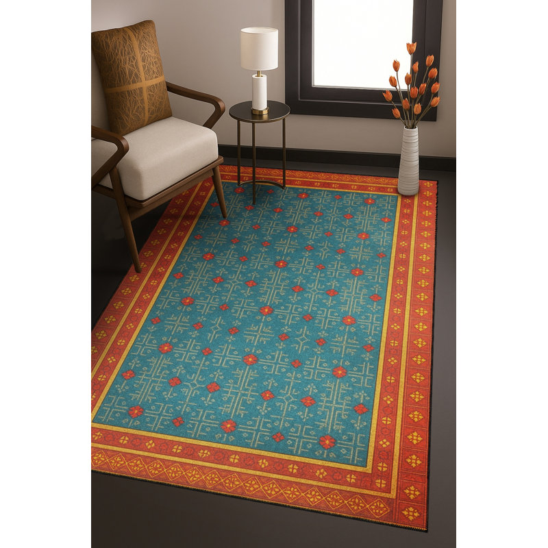 Tapis vert tissé à motif lavable Mosso, 2'4" x 3'11"