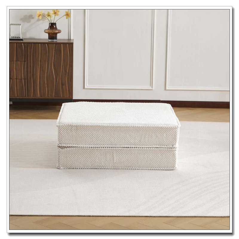 No Assembly Required,Circle Fleece Fabric,1 Ottoman, White