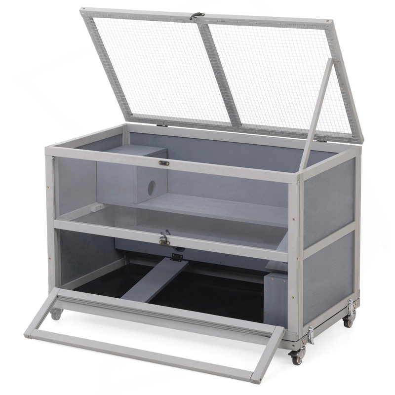 Cage à hamster en bois, cage à gerbille avec tunnels, plateau amovible, roulettes, plateau et avant ouverts, cage à petits animaux pour souris, rat, gris