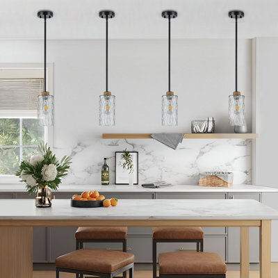 1-Light Simple Glass Pendant Light with Linen, Adjustable Swivel Canopy for Kitchen Island, Dining Rooms, Entryways