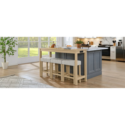 Table de bar de salle à manger de pouce avec prises de courant en bois massif de style campagnard industriel pour la cuisine, la salle à manger et le salon