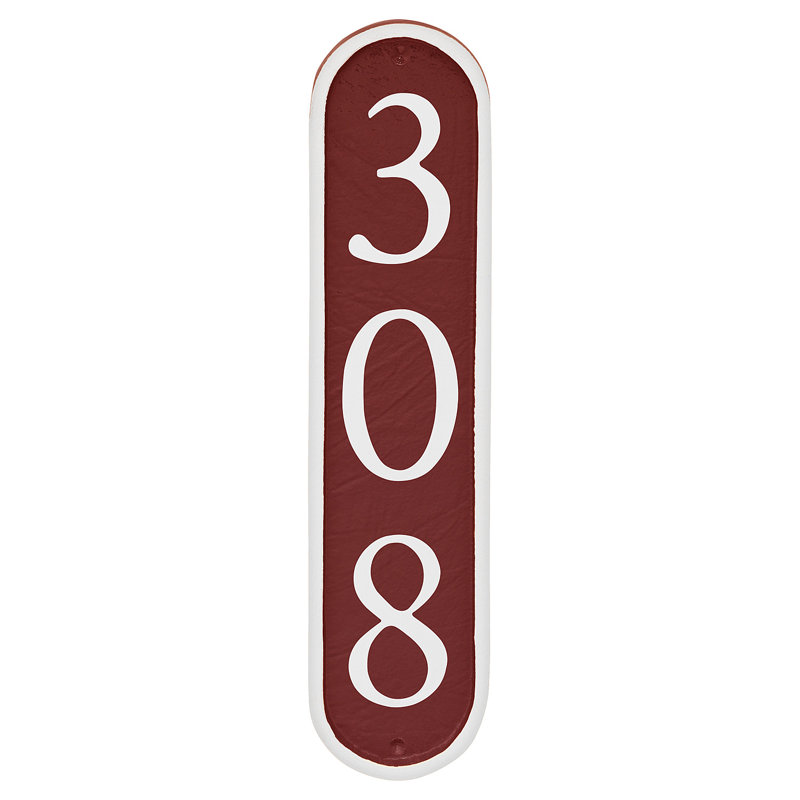 Plaque d'adresse murale 1 ligne Serif Colonne, Blanc, Rouge