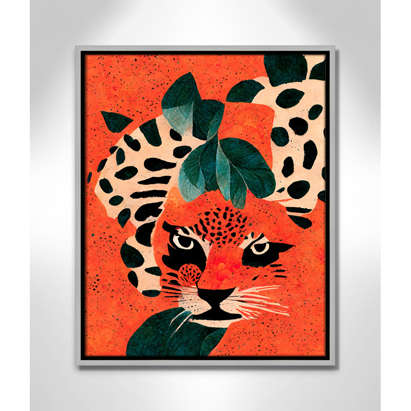 «Jaguar’s Gaze I» par Treechild, L 17,5 po x H 21,5 po, Toile avec cadre, Flottant argent