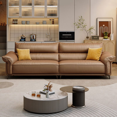 Coffee Genuine Leather Modular Sofa cushion couch