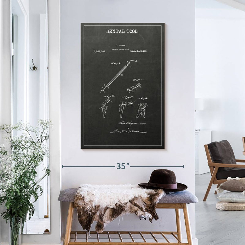 Brevet de dentiste sur toile, H 36 po x l 24 po x P 1,25 po