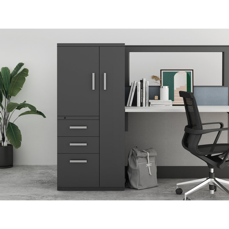 Interra Steel Filing Storage Cabinet with 3 Drawers, Interlock System, Smooth Open-Close,Right, Black