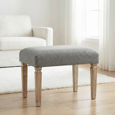 Quesinberry Grey Fabric Ottoman with Wooden Legs