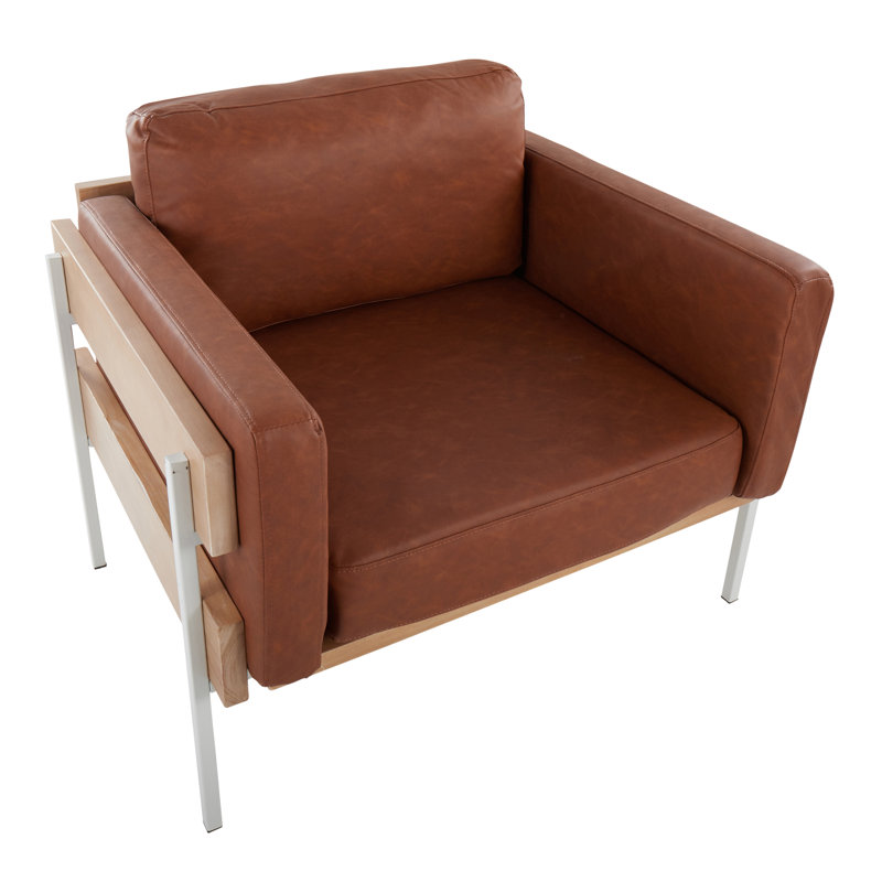 Faux Leather Armchair, Camel Faux Leather, White, Natural