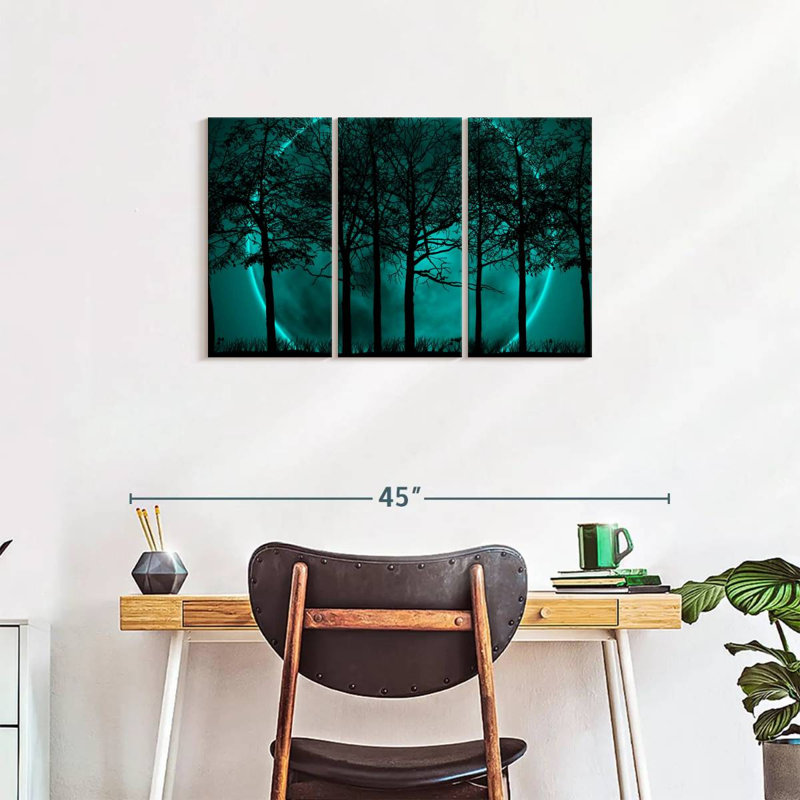 Silhouette de forêt turquoise sur toile, ensemble de 3 pièces, H 20 po x l 33 po x P 1,25 po