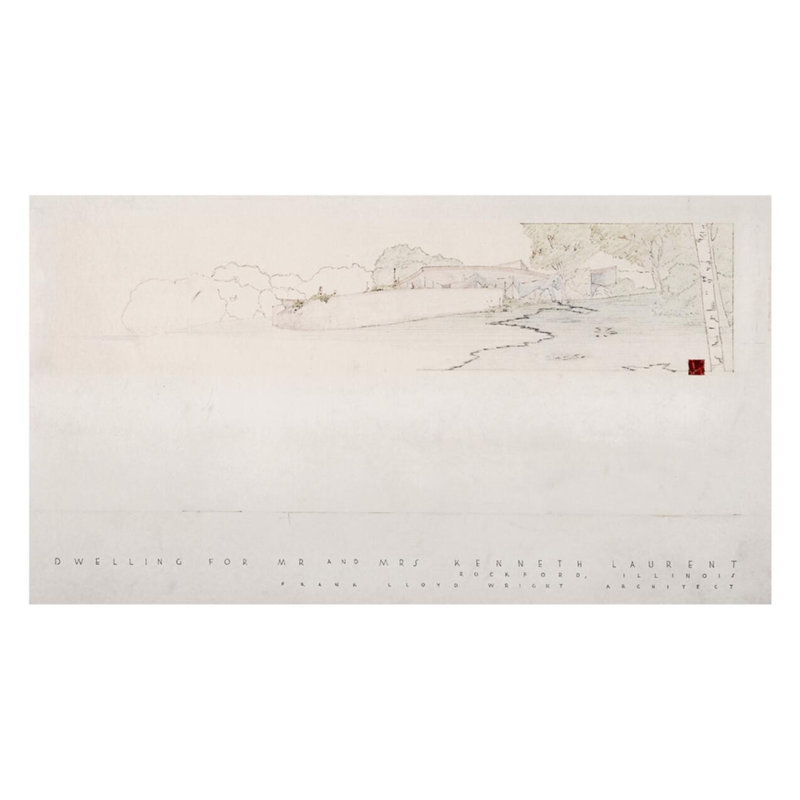 «Laurent House» par Frank Lloyd Wright - Estampe numérique, H 22 po x l 28 po