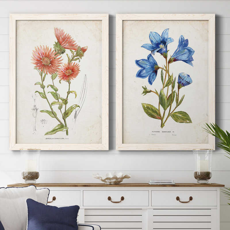 «Botanical I», ensemble de 2 reproductions d'art, Toile blanche encadrée, Pas de tapis, H 31,5 po x l 47 po x P 1,5 po