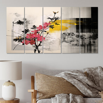 Asian Art Sumi Blossom III - Ensemble d'impressions d'art mural en métal asiatique