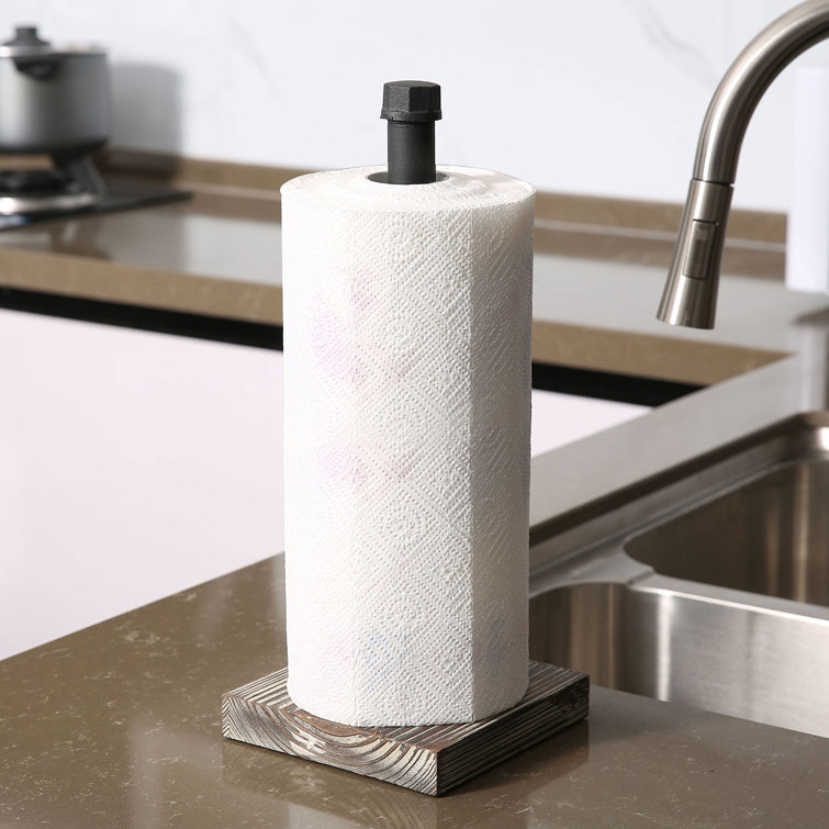 Wood Paper Towel Holder Countertop - Rustic Farmhouse Paper Towel Holder  Stand - Standing Paper Towel Roll Holders - Vertical Wooden Paper Towels