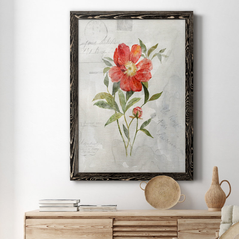 Lin pivoine - peinture sur toile encadrée, H 31,5 po x l 23,5 po x P 1,5 po, Noir