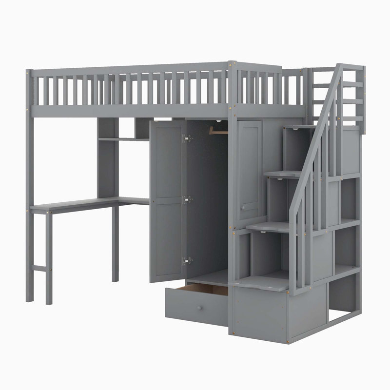 Lit mezzanine simple Hazari Kids, gris