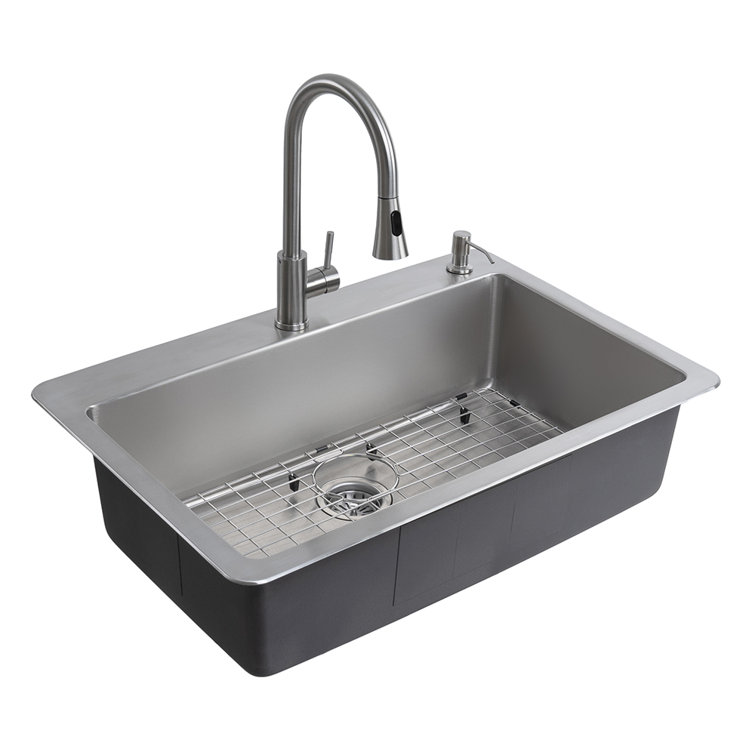 Presenza 33'' L Single Bowl Stainless Steel Kitchen Sink