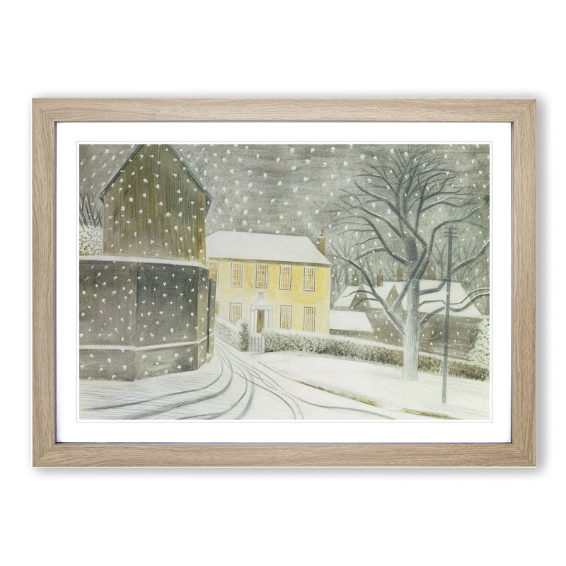 Halstead Road in Snow by Eric Ravilious - Picture Frame Painting, 36cm H x 48cm W x 2cm D, Oak Framed