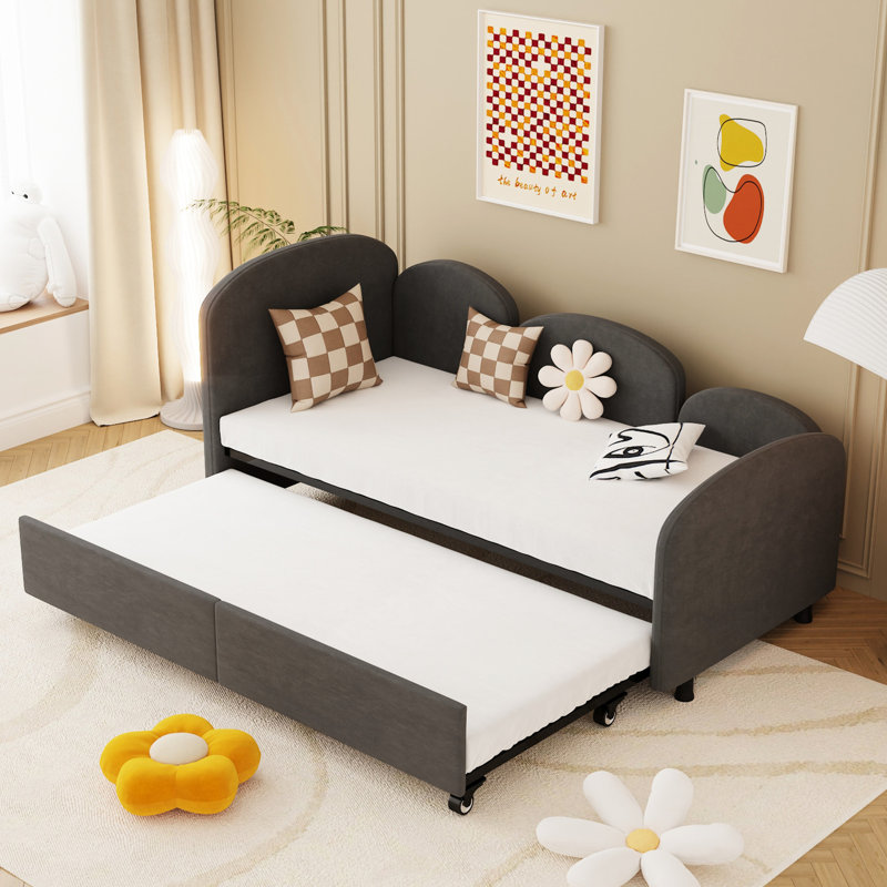Lit de jour simple gris foncé avec revêtement en velours magnifique et option de rangement pratique