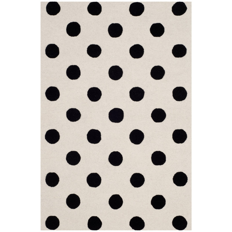 Krystyna Hand Tufted Wool Rug, Rectangle 4' x 6', Black/Ivory