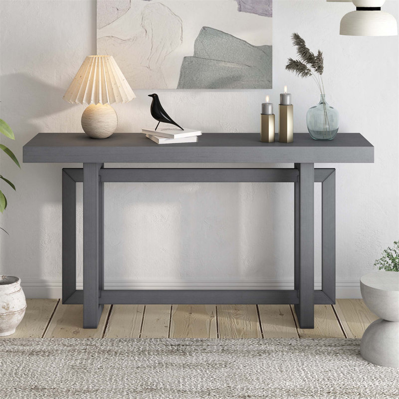 Console avec plateau en bois, table d'entrée très longue, Gris, Gris