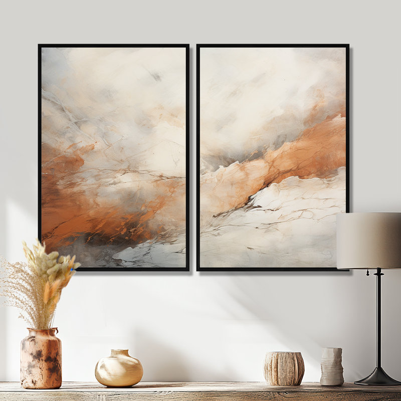 «Beige et orange, minimalisme, rivière, montagne, merveilles, paysages, montagnes, impressions sur toile», H 36 po x l 48 po