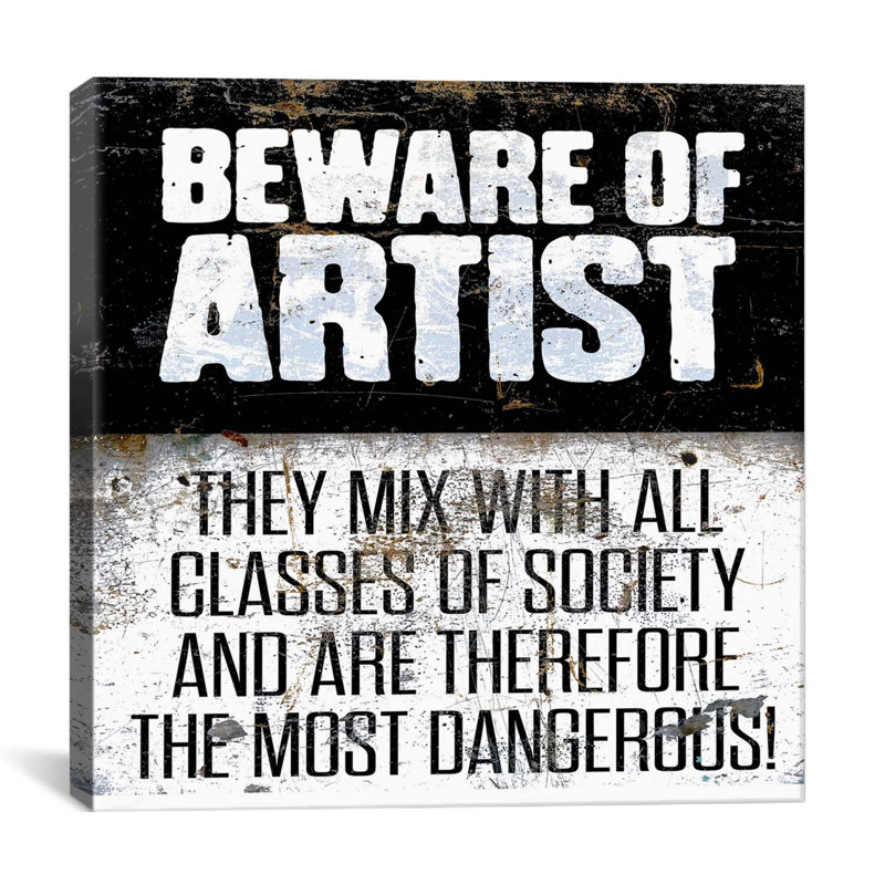Albree Modern Beware, art textuel sur toile, H 18 po x l 18 po x P 1,5 po, Pas de tapis, Toile avec cadre noir