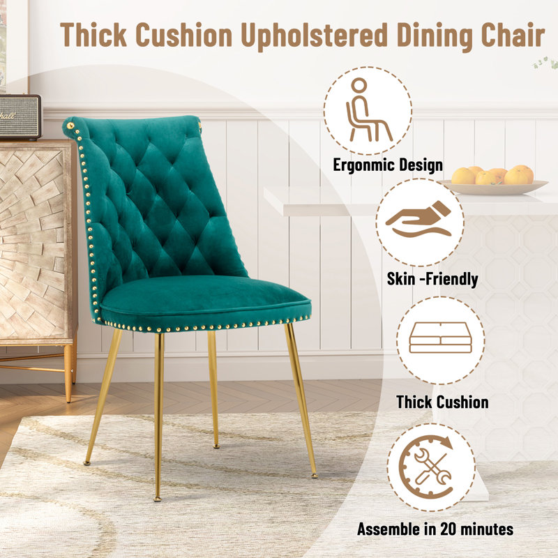 Magallanes 2-Piece Tufted Velvet Dining Chairs, Green