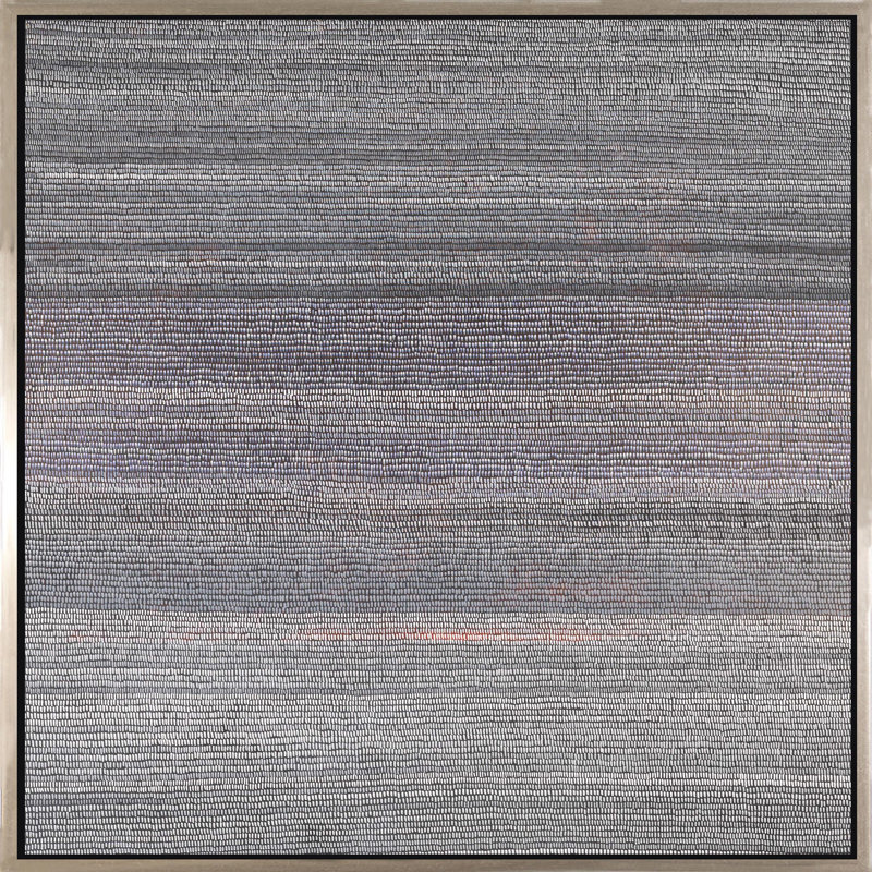 Repetition In White With Red Variants Painting, 30" H x 30" W