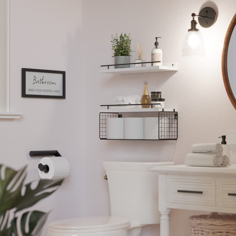 Tablettes flottantes murales avec enseigne murale, Blanc