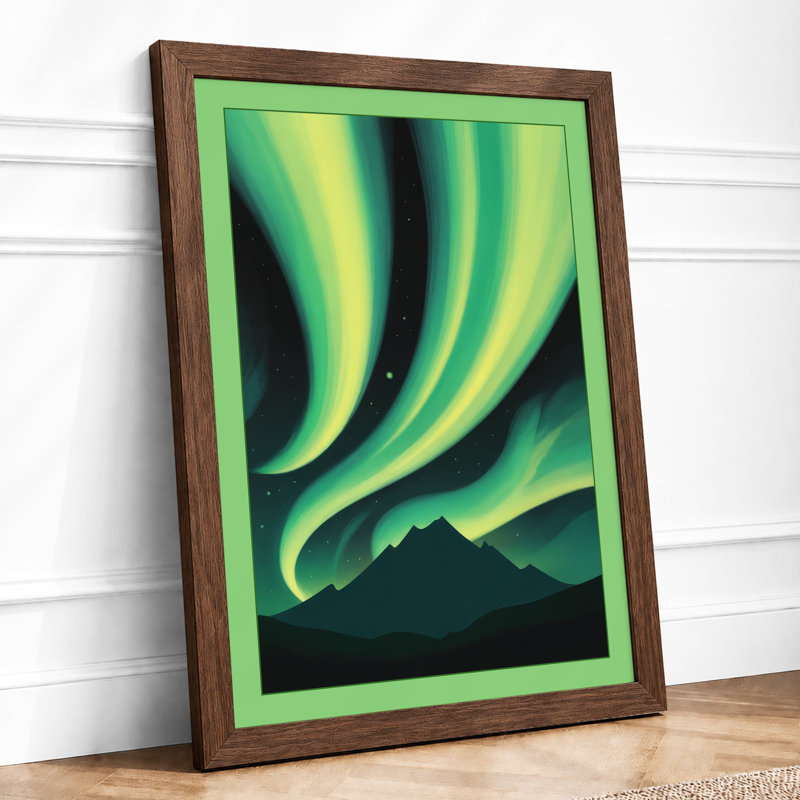 Aurora Over Mountains Modern - Print, A2 - 59.4 x 42.0 cm, Walnut