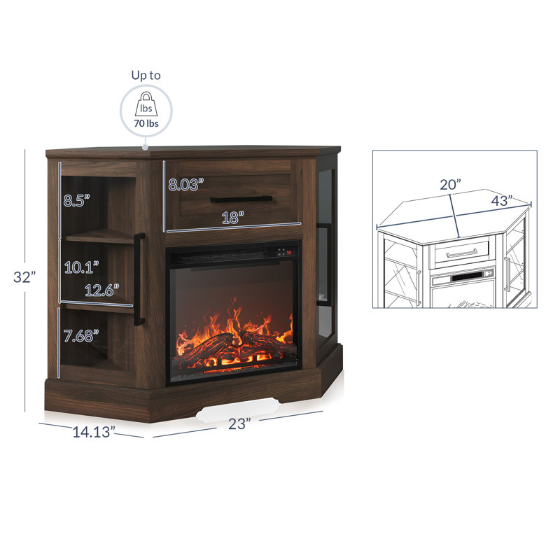 Lakeisha TV Stand for to 43" with Electric Fireplace Included, Walnut