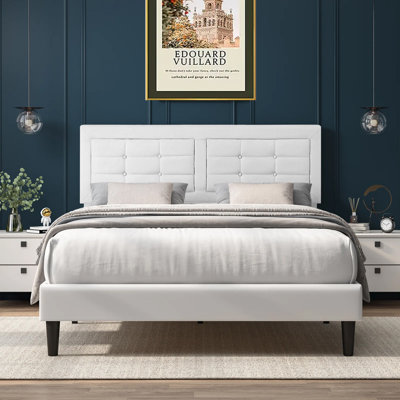 Kempst Full Size Bed Frame, Upholstered Full Platform Bedframe with Height Adjustable Tufted Headboard, Heavy Duty Mattress Foundation with Wooden Slats, No Box Spring Needed, Under Bed Storage