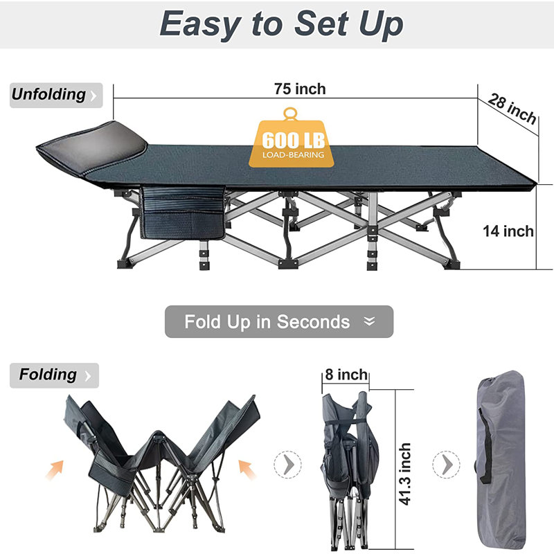 Folding and Collapsible Military Portable Cot,Camping Cot with Carrying Bag & Mattress